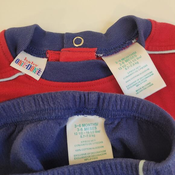 Vintage Toddler Outfit Red Blue Dog Woof Shirt Shorts Socks Set Size 3-6M - Picture 7 of 7